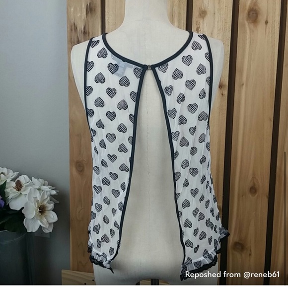Victoria’s Secret top BLACK heart lingerie tank top see through sexy black white - Picture 7 of 7